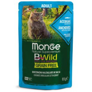 M12775 Monge BWILD Cat Pouches Gr.Fr. Adult Anchovies and Vegetables 85 g (28) paveikslėlis