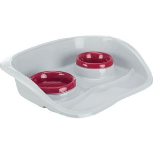 3.3_24721 TRIXIE Dubenėlių kompl. su padėklu, plastikas, 0.25 l/9cm, 0.3 l/11cm 46x11x30cm pilka/įv. paveikslėlis