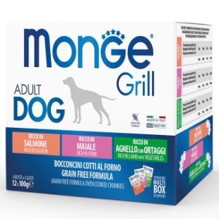 M17503 Monge GRILL MIX Dog Adult salmon/pork/lamb 100gx12 paveikslėlis