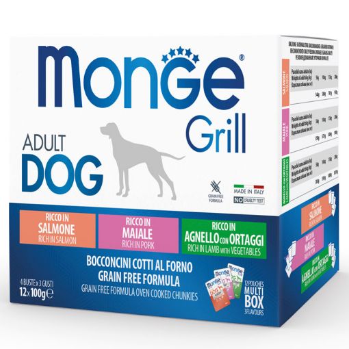 M17503 Monge GRILL MIX Dog Adult salmon/pork/lamb 100gx12 paveikslėlis