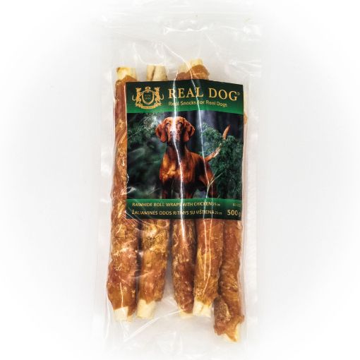 RD-232 REAL DOG SNACKS Žaliaminės odos ritinys su vištiena 25cm 500g paveikslėlis