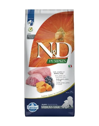 F33369 FARMINA N&D PUMPKIN - DOG Dry Lamb&Blueberry ADULT MED&MAX 12 kg paveikslėlis
