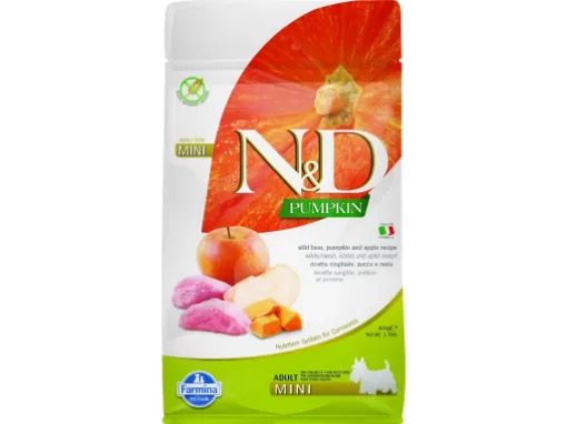 F33215 FARMINA N&D PUMPKIN - DOG Dry Wild Boar&Apple ADULT MINI 800 gr (pak.10) paveikslėlis