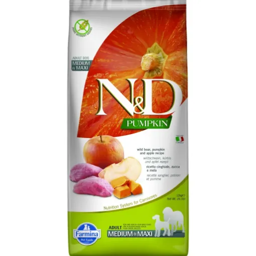 F33376 FARMINA N&D PUMPKIN - DOG Dry Wild Boar&Apple ADULT MED&MAX 12 kg paveikslėlis