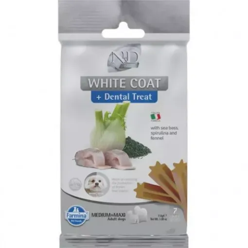 F44716 FARMINA N&D WHITE - DOG TREAT - Sea Bass Spirulina&Fennel ADULT MED&MAX 100 g paveikslėlis