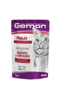 G00919 GEMON - Wet Cat Pouches - chunkies Adult Beef & vegetables 100 g paveikslėlis