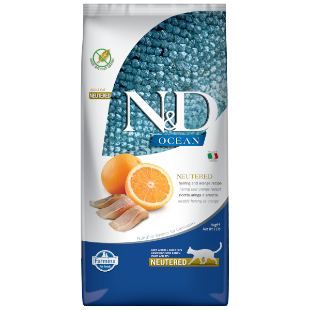 F40213 FARMINA N&D OCEAN - CAT Dry Herring&Orange NEUTERED ADULT 5 kg paveikslėlis