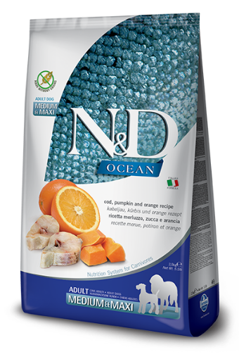 F36551 FARMINA N&D OCEAN - DOG Dry Cod Pumpkin&Orange ADULT MED&MAX 2,5 kg (pak.4) paveikslėlis