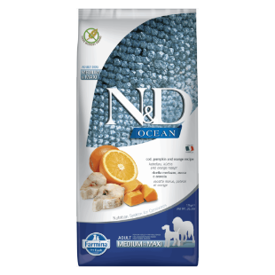 F36568 FARMINA N&D OCEAN - DOG Dry Cod Pumpkin&Orange ADULT MED&MAX 12 kg paveikslėlis