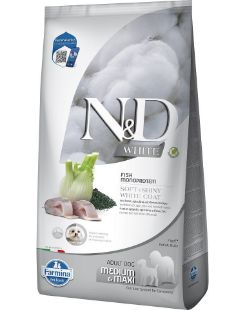 F44648 FARMINA N&D WHITE - DOG Dry Sea Bass Spirulina&Fennel ADULT MED&MAX 7 kg paveikslėlis