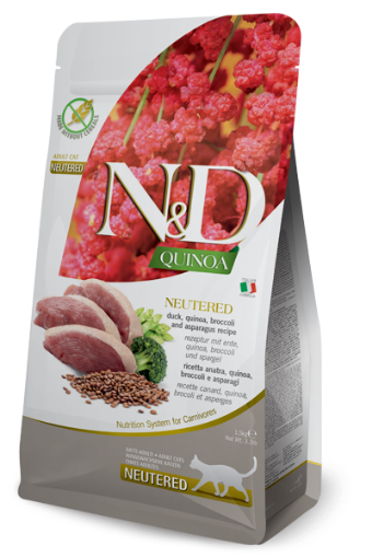 F38678 FARMINA N&D QUINOA - CAT Dry NEUTERED Duck Broccoli&Asparagus ADULT 1,5 kg (pak.8) paveikslėlis