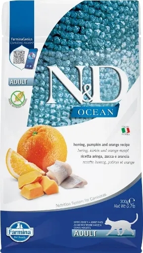 F36735 FARMINA N&D OCEAN - CAT Dry Herring Pumpkin&Orange ADULT 300 g (pak.16) paveikslėlis