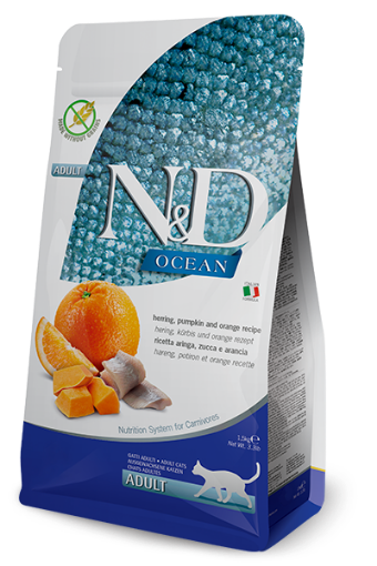 F36742 FARMINA N&D OCEAN - CAT Dry Herring Pumpkin&Orange ADULT 1,5 kg (pak.8) paveikslėlis
