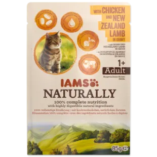 I67008 IAMS Naturally Adult Cat with Chicken & New Zeland Lamb in Gravy 85g paveikslėlis