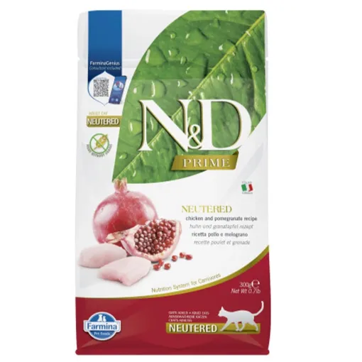 F30450 FARMINA N&D PRIME - CAT Dry Chicken&Pomegr NEUTERED ADULT 300 gr (pak.16) paveikslėlis