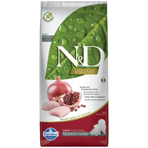 F36025 FARMINA N&D PRIME - DOG Dry Chicken&Pomegranate PUPPY MED&MAX 12 kg paveikslėlis