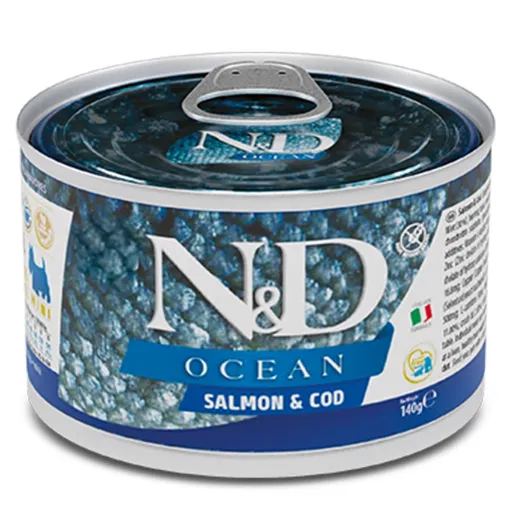 F02222 FARMINA N&D OCEAN - DOG Wet Salmon&Cod ADULT MINI 140 g (pak.6) paveikslėlis